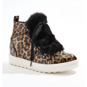 Fur Trim Wedge Sneakers